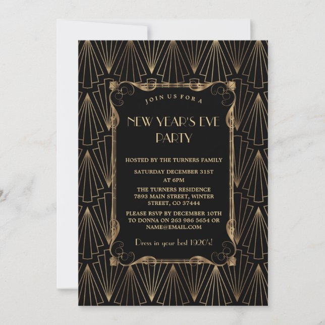 Invitation Glam Old Hollywood Grand Gatsby New Year Party (Devant)
