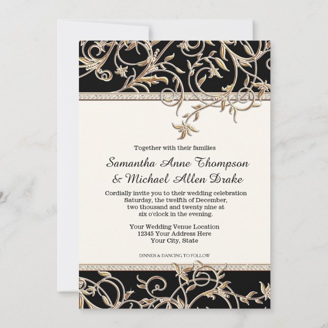 Invitation Glam Old Hollywood Regency Cravate noire événement (Dos)