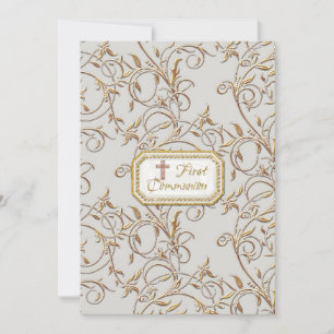 Invitation Glam Old Hollywood Regency Cross First Communion