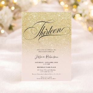 Invitation Glam or parties scintillant ombre chic script rose