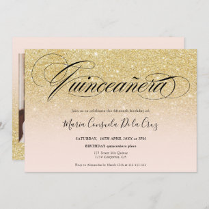 Invitation Glam or parties scintillant ombre script rose quin