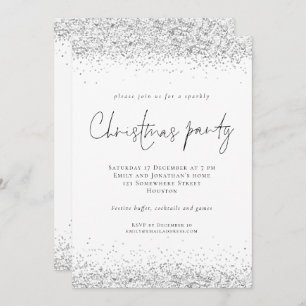 Invitation Glam Parties scintillant en argent Script fête de