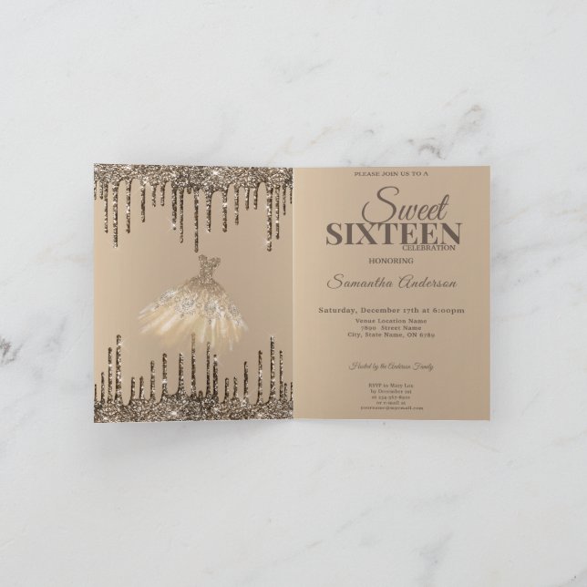 Invitation Glam Parties scintillant or étincelle douce 16 fêt (Intérieur)