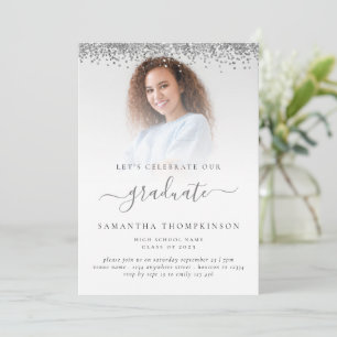 Invitation Glam Photo Silver Parties scintillant Graduation 2