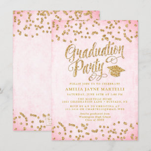 Invitation Glam Pink & Gold Parties scintillant Graduation Pa