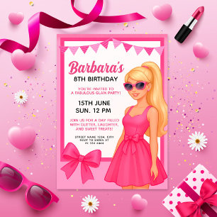Invitation Glam Pink Party Fille Design   Anniversaire élégan