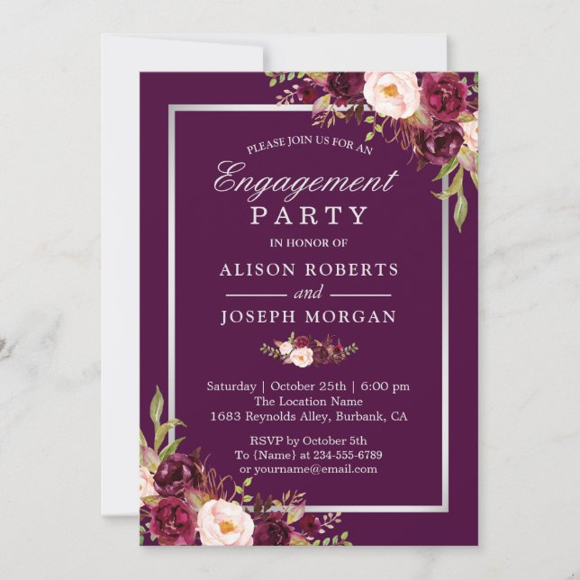 Invitation Glam Plum Purple Floral Mariage (Devant)