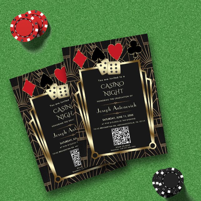 Invitation Glam QR Code Las Vegas Casino Graduation de nuit (Créateur téléchargé)