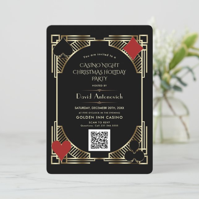 Invitation Glam QR Code Vegas Casino Nuit Noël (Debout devant)