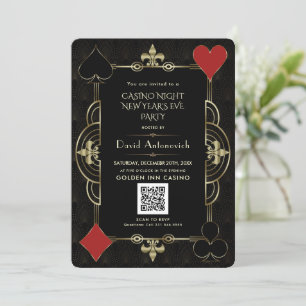 Invitation Glam QR Code Vegas Casino Nuit Nouvel An Réveillon