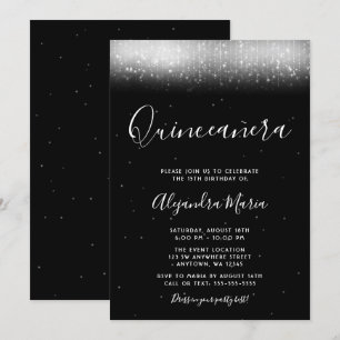 Invitation Glam Quinceañera noir et blanc
