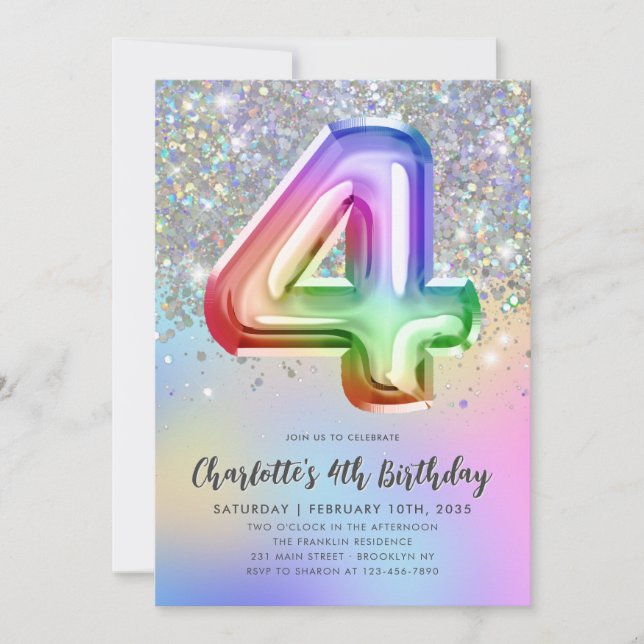 Invitation Glam Rainbow Parties scintillant Foil Pastel Girl  (Devant)