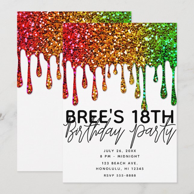 Invitation Glam Rasta Rainbow Parties scintillant Drivers Par (Devant / Derrière)