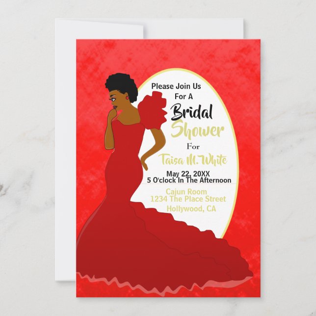 Invitation Glam Red & Gold African American Fête des mariées (Devant)
