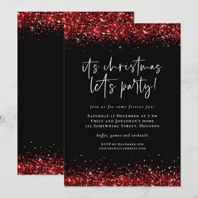 Invitation Glam Red Parties scintillant Frontières Faisons la (Devant / Derrière)