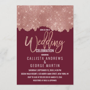Invitation Glam Red Rose Gold Parties scintillant Couleur Blo