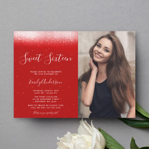 Invitation Glam Red Sweet 16 Photo