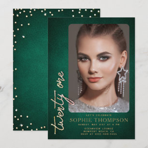 Invitation Glam Rhinestones Emerald Green Photo du 21e annive