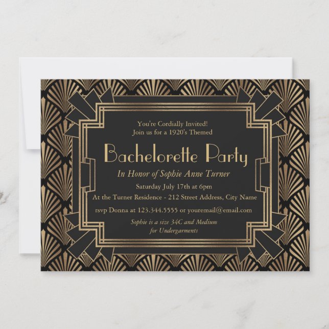 Invitation Glam Roaring 20's Great Gatsby Bachelorette Party (Devant)