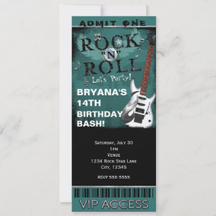 Invitation Glam Rock N Roll Star Billet d'anniversaire VIP Pa