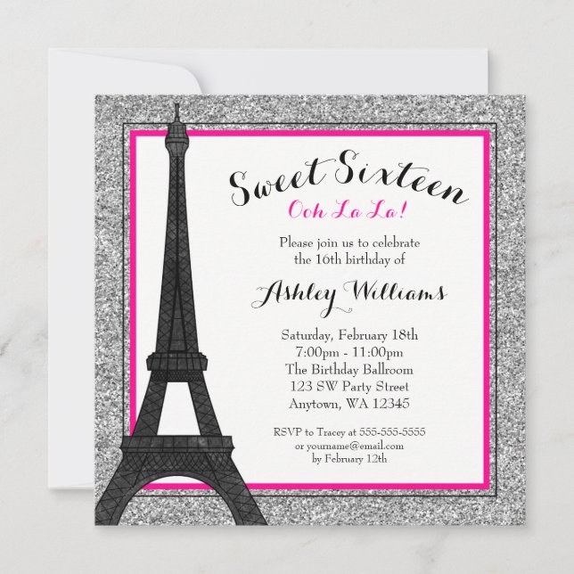 Invitation Glam rose chaud Paris Faux thématisés Parties scin (Devant)