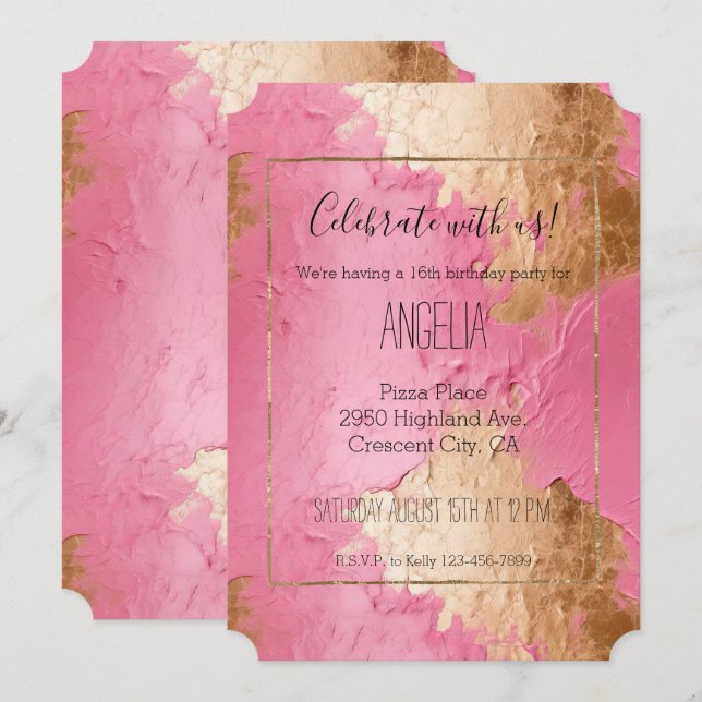 Invitation Glam rose et or (Devant / Derrière)