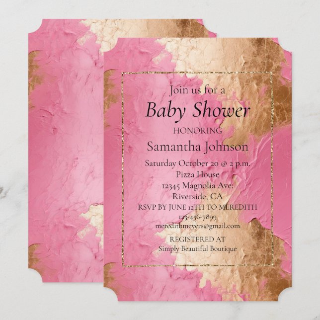 Invitation Glam rose et or (Devant / Derrière)
