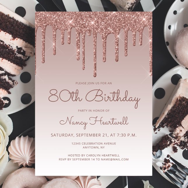 Invitation Glam Rose Gold 80th Birthday Party (Créateur téléchargé)