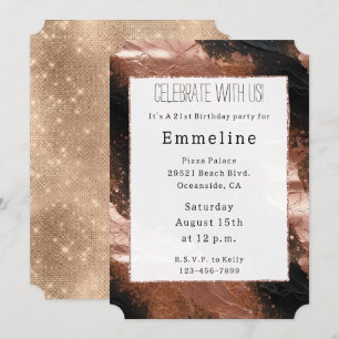 Invitation Glam Rose Gold Black Champagne Glitzy Sparky