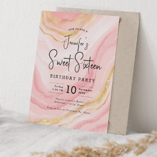 Invitation Glam Rose Gold Blush Marbre Parties scintillant Sw