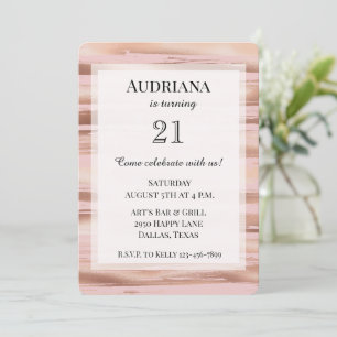 Invitation Glam Rose Gold Blush Stripes Anniversaire