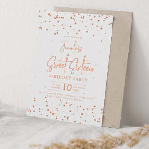 Invitation Glam Rose Gold Faux Foil Dots Sweet 16 Party