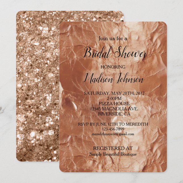 Invitation Glam Rose Gold Paillettes Fête de Mariage (Devant / Derrière)