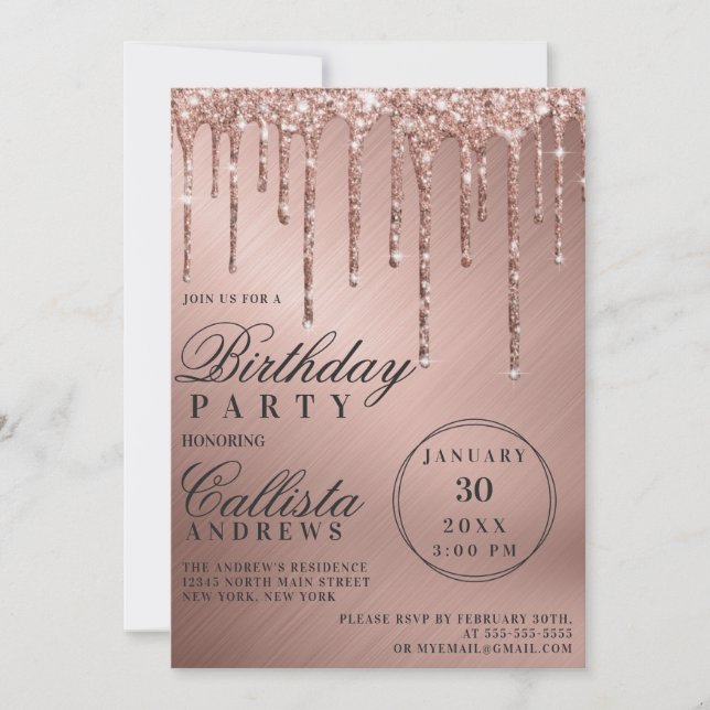 Invitation Glam Rose Gold Parties scintillant métallique perc (Devant)