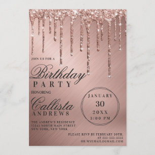 Invitation Glam Rose Gold Parties scintillant métallique perc