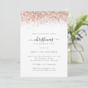 Invitation Glam Rose Gold Parties scintillant Noël Blanc