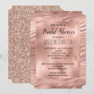 Invitation Glam Rose Gold Zebra Parties scintillant