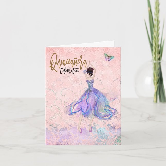 Invitation Glam rose pâle de Quinceanera (Devant)