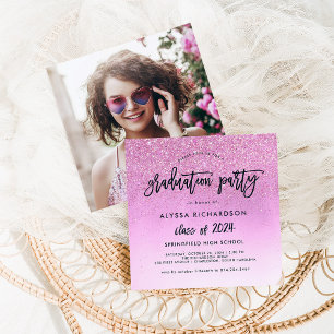 Invitation Glam rose Parties scintillant Look 2024 Grad Party