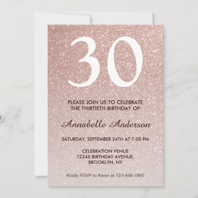 Invitation Glam Rose Rose Gold Parties scintillant Étincelle  (Devant)