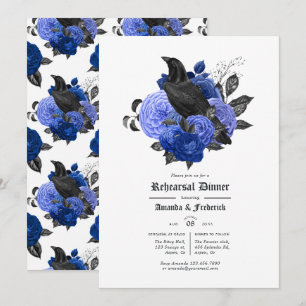 Invitation Glam Royal Blue Raven Dîner de répétition gothique