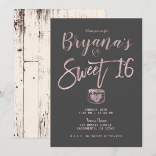 Invitation Glam Rustique Rose or rose gris doux 16 Partie