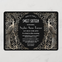 Glam Silver Art Déco Peacocks Sweet sixteen Party