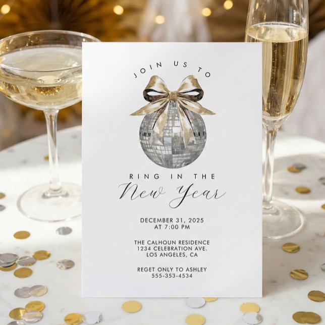 Invitation Glam Silver Disco New Year’s Eve Party (Disco Ball Nye Party Invitation)