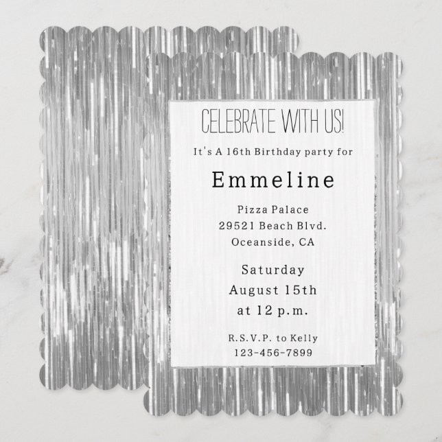 Invitation Glam Silver Glitzy Sparkhe Stripes (Devant / Derrière)