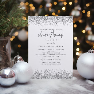 Invitation Glam Silver Parties scintillant Noël Noir Blanc