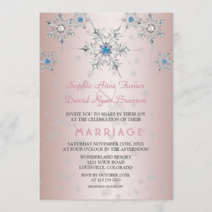 Invitation Glam Silver Snowflakes Crystals Blue Pearl Mariage
