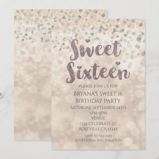 Invitation Glam Sparkle Confetti Sweet 16 Anniversaire Invita (Devant / Derrière)