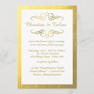 Invitation Glam Tourbillonnant or fleurir Mariage Outline Foi