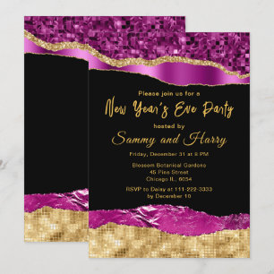 Invitation Glam violet et or Larmes fête de réveillon du Nouv